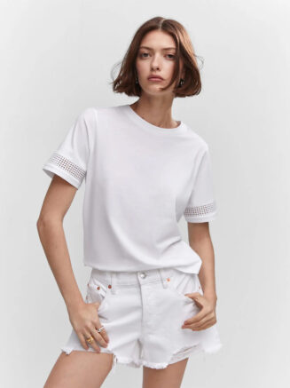 Women Solid Polo Neck Cotton Blend White T-Shirt